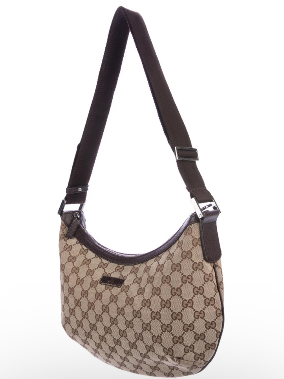 Gucci Brown Beige GG Canvas Crescent Shoulder Bag - Picture 2 of 7